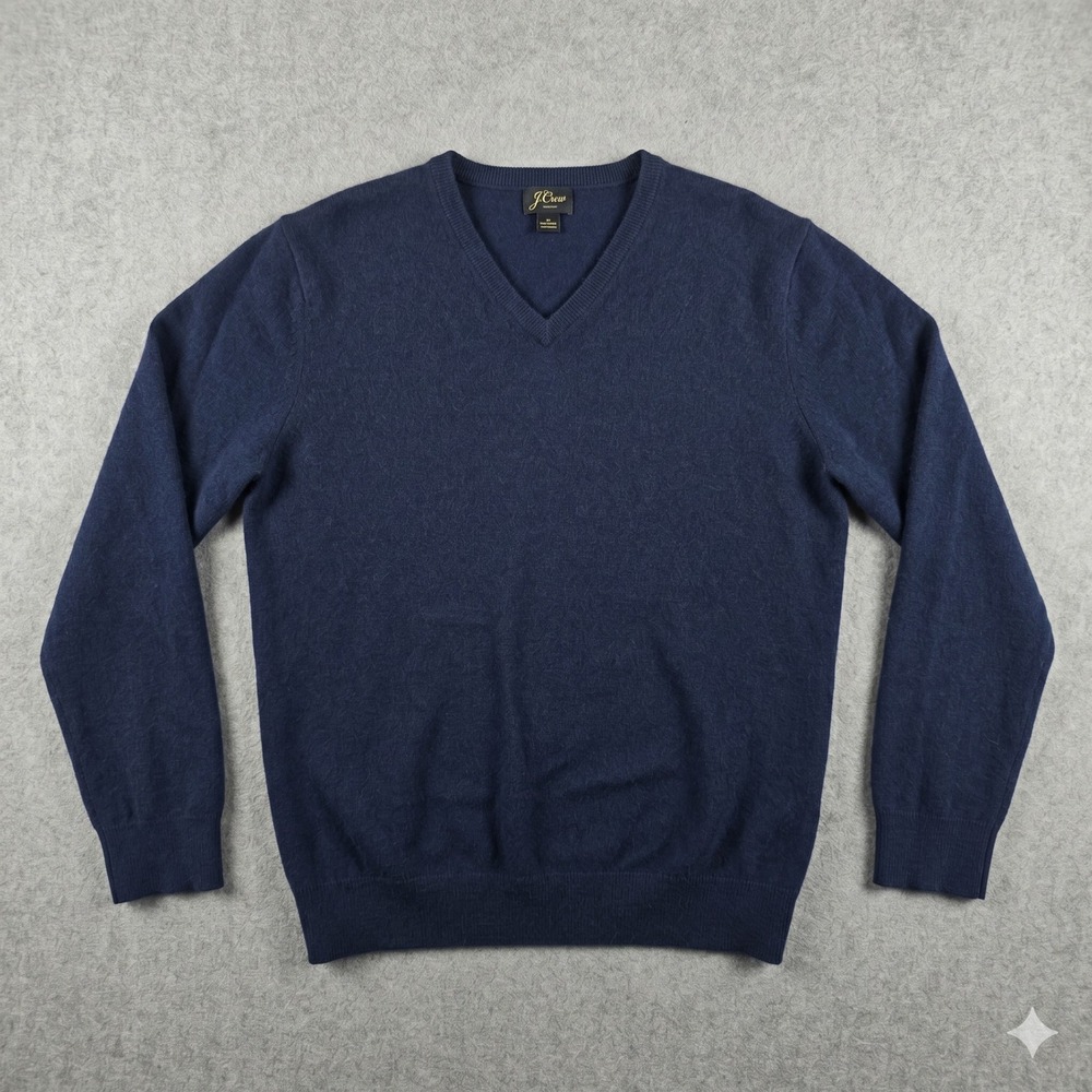 J.Crew 100% Cashmere V-Neck Sweater Navy Blue Men's Large Knit Luxury